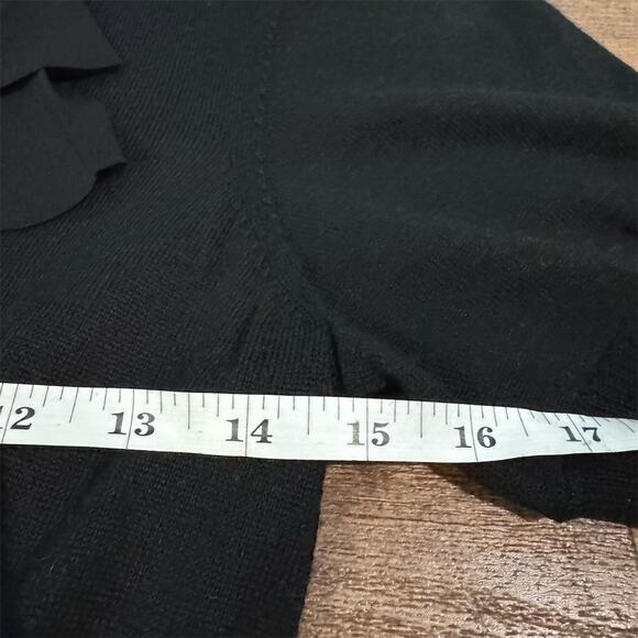 Loft Black Ruffled V-Neck Lightweight Dress Wool Blend Office Career Stretch EUC - Picture 6 of 7